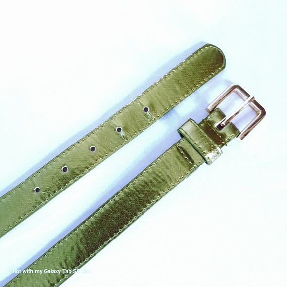 Metallic Olive Green Belt Womens Medium Waist Textured Pattern - Picture 7 of 12